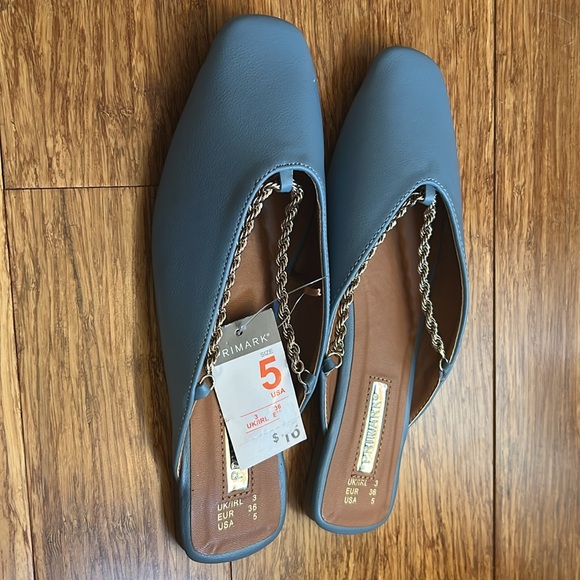 Primark Blue Mules with Gold Braids - Picture 2 of 4